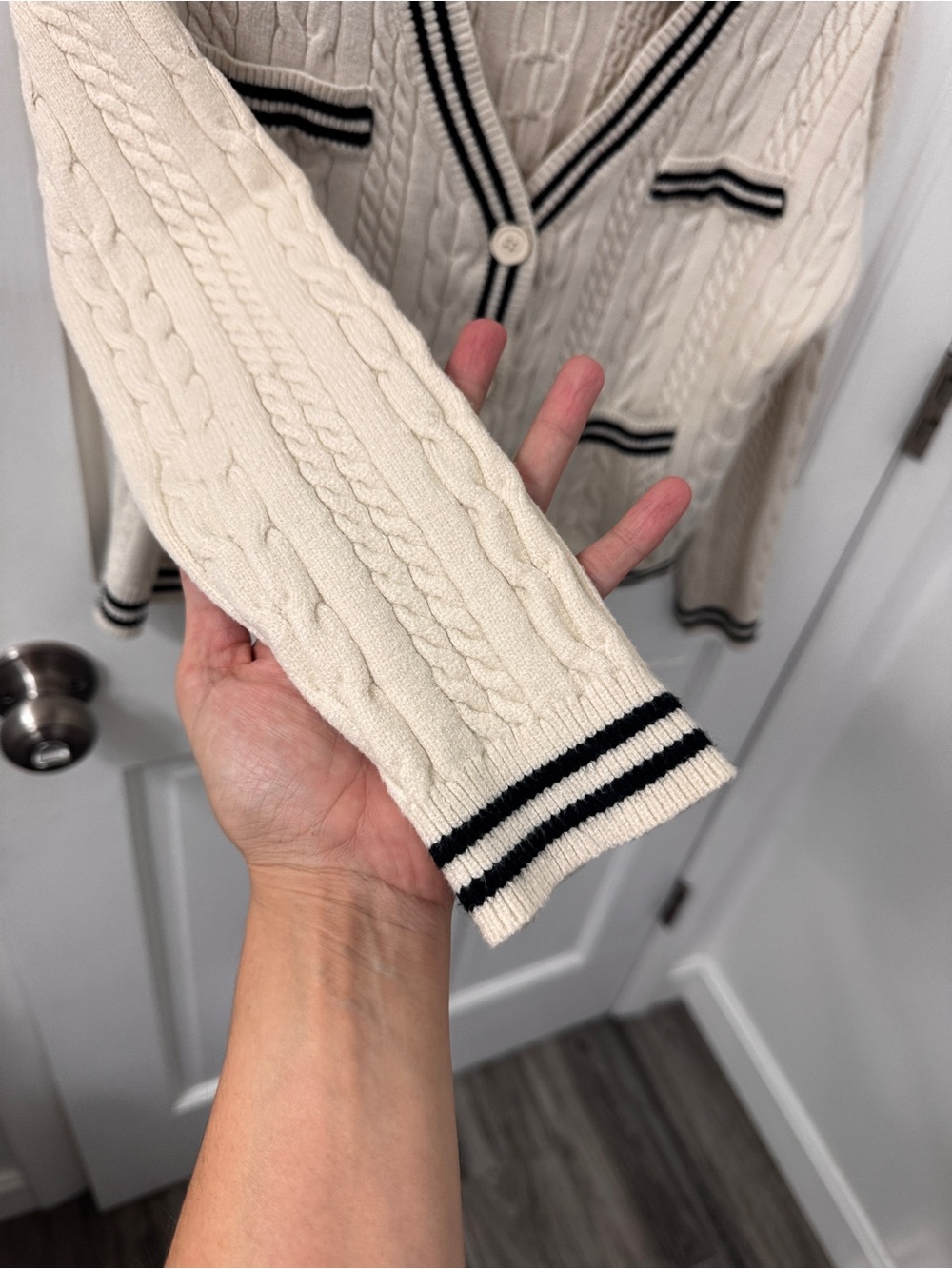 Cider Cream Cable Knit Cardigan with Black Trim - Picture 4 of 7